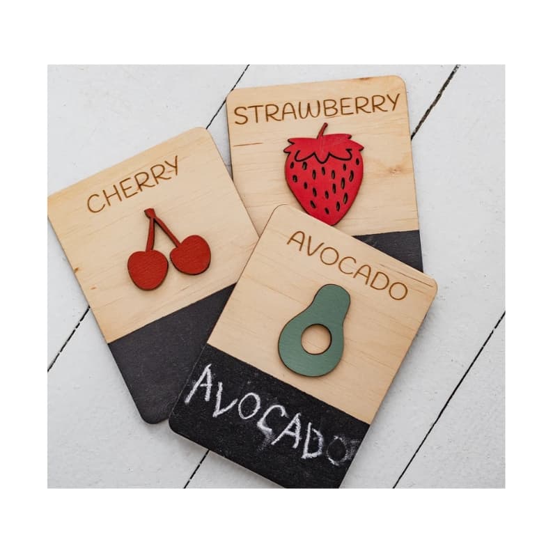 Wooden fruits flashcards